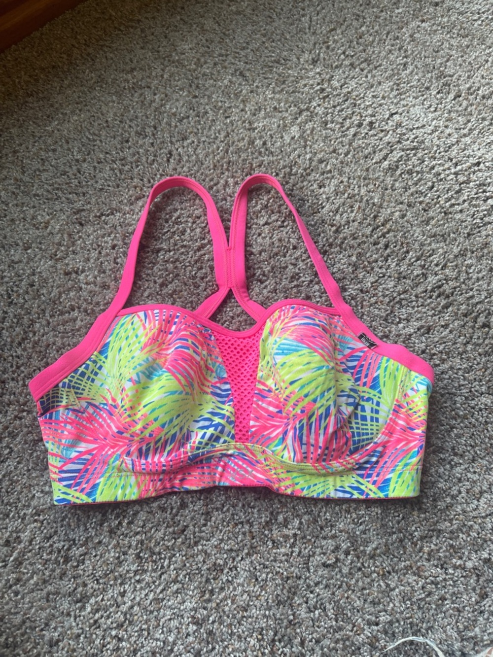 VSX Neon Palm-Print Sports Bra with Hot Pink Trim NWOT
